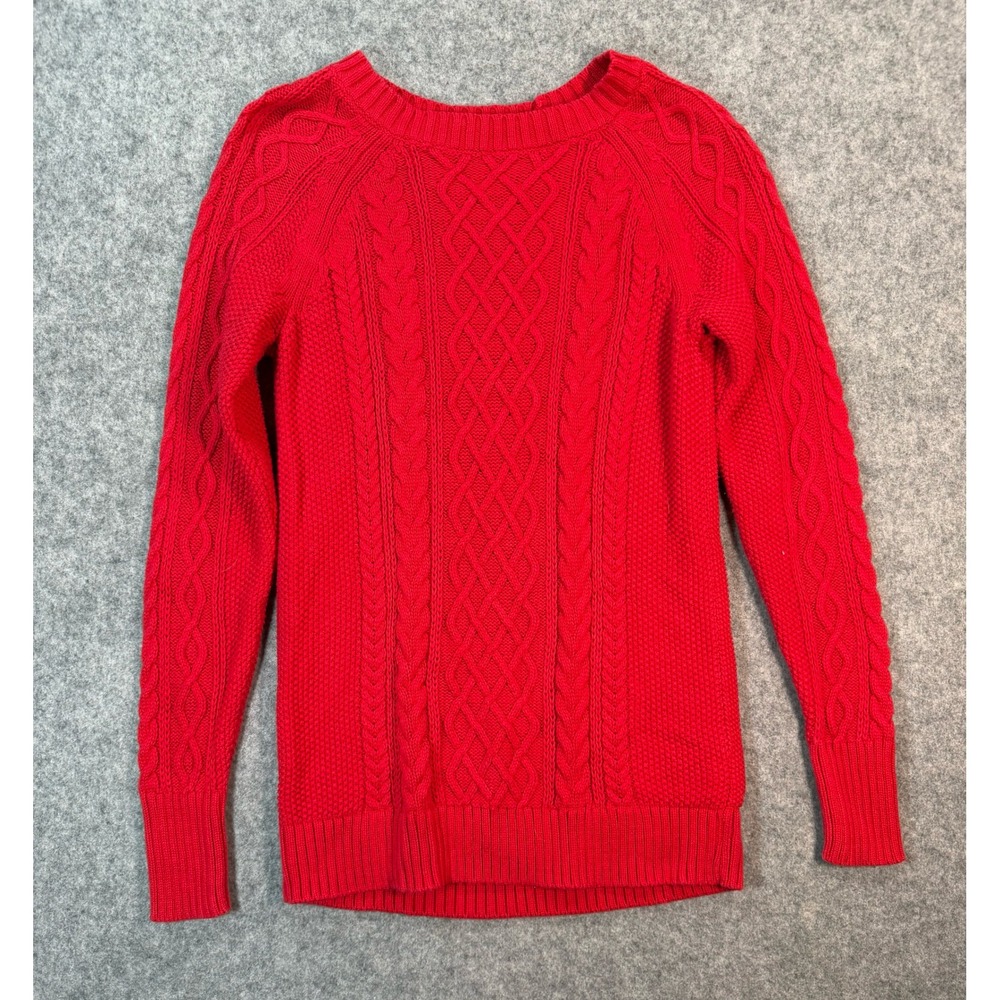 Gap Women Red Cable Knit Crew Neck Sweater Long Sleeve Size S Raglan Cozy